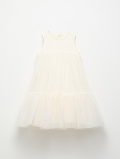 Ярусное платье из сетки для девочек (белый, 116) Sela