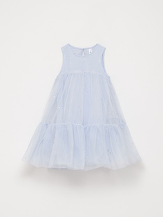 Ярусное платье из сетки для девочек (голубой, 110) Sela