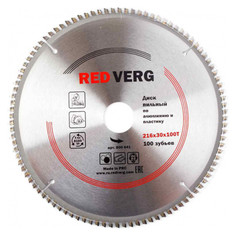 Полотна для дисковых пил диск пильный REDVERG по алюминию и пластику 216х30мм 100 зубьев