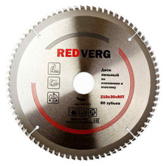 Полотна для дисковых пил диск пильный REDVERG по алюминию и пластику 210х30/20мм 80 зубьев