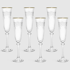 Набор рюмок для шампанского Crystalite Bohemia "ASIO", декор "Панто, затирка золото, отводка золото", 190 мл 6 шт.
