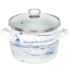 Кастрюля сталь, эмалированное покрытие, 5 л, с крышкой, Сантэкс, Шейк бело-синяя, 1-2450111 САНТЕКС