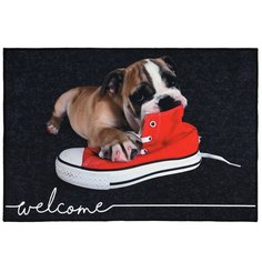 Коврик придверный, 40х60 см, прямоугольный, резина, с ковролином, Velur Щенок, Vortex, 24238