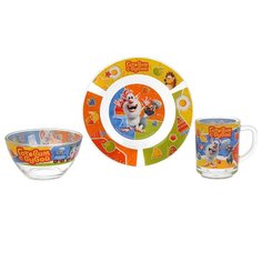 Набор детской посуды стекло, 3 шт, Буба, кружка 250мл,тарелка 19.5 см,салатник 13см, Умка, GP58530BU Umka