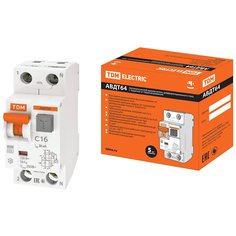 Дифференциальный автоматический выключатель TDM Electric, АВДТ 64, 16 А, С, 30 мА, SQ0205-0004