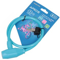 Замок навесной Apecs, PD-81-65CM-BLUE, 20433, велосипедный, цилиндровый, голубой, 8х650 мм, 2 ключа