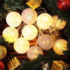 Н.г Эл. Гирлянда 10 ламп Шары 2м прозрачный провод, цвет белый теплый, на батар. LED N.N