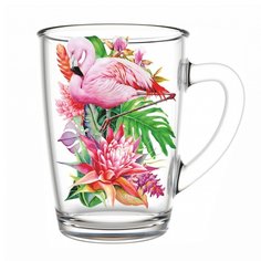 Кружка стекло, 300 мл, Фламинго в тропиках, Декостек, 334-Д