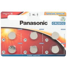 Батарейка Panasonic, CR2032, Power Cells, литиевая, 3 В, блистер, 6 шт, 7354