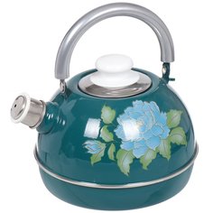 Чайник сталь, эмалированное покрытие, 3.5 л, со свистком, подвижная ручка, Рубин, бирюзовый, TMM04/35/06/13/01/27/H15 Rubin