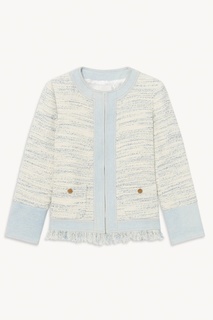Бежево-голубой твидовый жакет Sandro