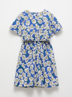 Хлопковое платье с принтом для девочек (синий, 134) Sela