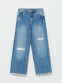 Рваные широкие джинсы для девочек (синий, 134/ 9-10 YEARS) Sela