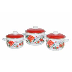 Набор эмалированной посуды 3 предмета, кастрюли 2, 3, 4 л, СтальЭмаль, Амариллис, 6KA021M, белоснежный