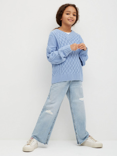 Рваные широкие джинсы для девочек (голубой, 140/ 10-11 YEARS) Sela