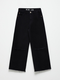 Широкие рваные джинсы для девочек (черный, 140/ 10-11 YEARS) Sela