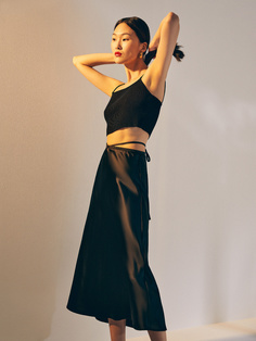 Сатиновая юбка миди (черный, XS) Sela