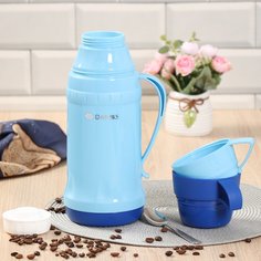 Термос для напитков, 1.8 л, узкая горловина, Daniks, колба стекло, голубой, 73T180-blue