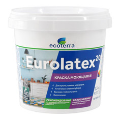 Краски для стен и потолков краска акриловая ECOTERRA Eurolatex 20 для стен и потолков моющаяся 1,3кг белая, арт.ЭК000135295