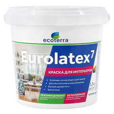 Краски для стен и потолков краска акриловая ECOTERRA Eurolatex 7 для стен и потолков 1,3кг белая, арт.ЭК000135287