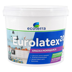 Краски для стен и потолков краска акриловая ECOTERRA Eurolatex 20 для стен и потолков моющаяся 6кг белая, арт.ЭК000135297