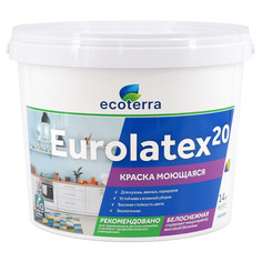Краски для стен и потолков краска акриловая ECOTERRA Eurolatex 20 для стен и потолков моющаяся 14кг белая, арт.ЭК000135298