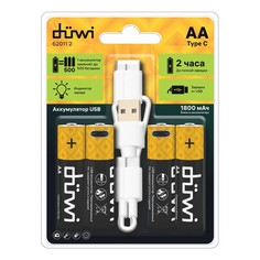 Батарейки, аккумуляторы, зарядные устройства аккумуляторы DUWI USB-С Li-ion АА 1,5В 1800мАч кабель для зарядки 4шт