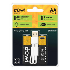 Батарейки, аккумуляторы аккумуляторы DUWI USB-С Li-ion АА 1,5В 1800мАч кабель для зарядки 2шт