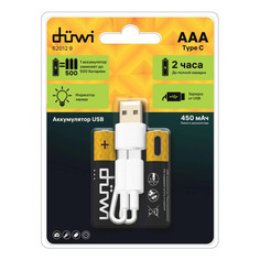 Батарейки, аккумуляторы аккумуляторы DUWI USB-С Li-ion ААА 1,5В 450мАч кабель для зарядки 2шт