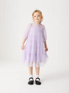 Ярусное платье в горошек для девочек (фиолетовый, 92) Sela