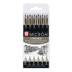 Набор капиллярных ручек Sakura Pigma Micron, 6 штук (0.2 мм, 0.25 мм, 0.3 мм, 0.35 мм, 0.45 мм, 0.5 мм), цвет чернил: черный