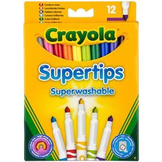 Набор тонких фломастеров Crayola Супертипс, яркие цвета, 12 штук