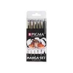 Набор капиллярных ручек Sakura Pigma Micron Manga, 6 штук (0.1 мм, 0.3 мм, 0.5 мм, кисть Sakura Pigma Graphic)