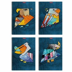 Тетрадь общая с пластиковой обложкой на спирали ErichKrause Birds, А4, 80 листов в клетку, в ассортименте
