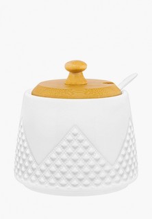 Сахарница Elan Gallery 350 мл 9,7х9,7х10,5 см Ромбики с ложкой и деревянной крышкой