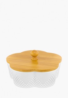 Контейнер для хранения продуктов Elan Gallery 900 мл 19,5х19,5х10 см Ромбики, с деревянной крышкой