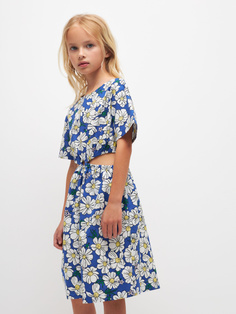 Хлопковое платье с принтом для девочек (синий, 152) Sela