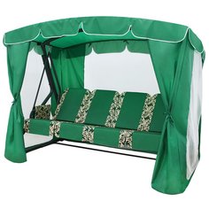 Качели садовые 4х-местные, 232х125х195 см, 380 кг, Arno, Оазис Люкс+, раскладываются в кровать, с москитной сеткой, зеленые, 2016-КД-40/Л+