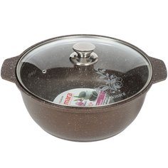 Кастрюля-жаровня алюминий, антипригарное покрытие, 4 л, крышка стекло, литая, круглая, Kukmara, Кофейный мрамор, жмк42а