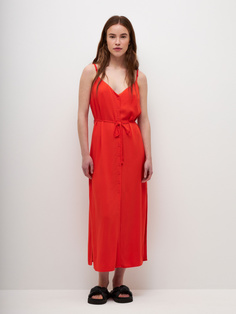 Вискозное платье с поясом на талии (красный, S) Sela