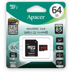 Карта памяти Apacer 64Gb microSDHC Class 10 UHS-I U1 (R45 MB/s) + SD adapter AP64GMCSX10U1-R