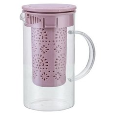Чайник заварочный стекло, пластик, 1 л, с ситечком, AK-5520/5, бежево-розовый