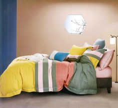 Комплект постельного белья евро цветной (kingsilk) мультиколор 200x220 см.