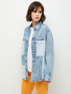 Джинсовая рубашка пэчворк (голубой, S) Sela