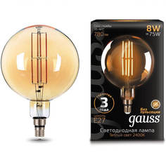Лампочка Лампа светодиодная филаментная Gauss E27 8W 2400K золотая 153802008