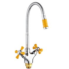 Смеситель для кухни, РМС, гибкий излив, с кран-буксой, желтый, SL92YW-279F