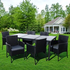 Мебель садовая Green Days, Эльмира, черная, стол, 190х90х75 см, 6 кресел, подушка серая, 120 кг, J-2022