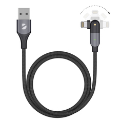 Дата-кабель Deppa USB-A - Lightning, поворотный, 2,4A, 1.2м, алюминий, нейлон, черный 72326