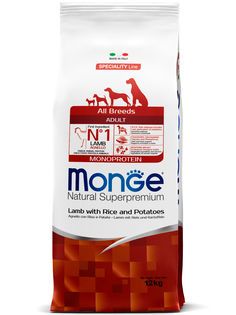 Корм сухой Monge Dog Monoprotein для собак всех пород ягненок с рисом и картофелем 12 кг