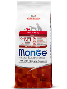 Корм сухой Monge Dog Monoprotein Mini для взрослых собак мелких пород ягненок с рисом и картофелем 7,5 кг